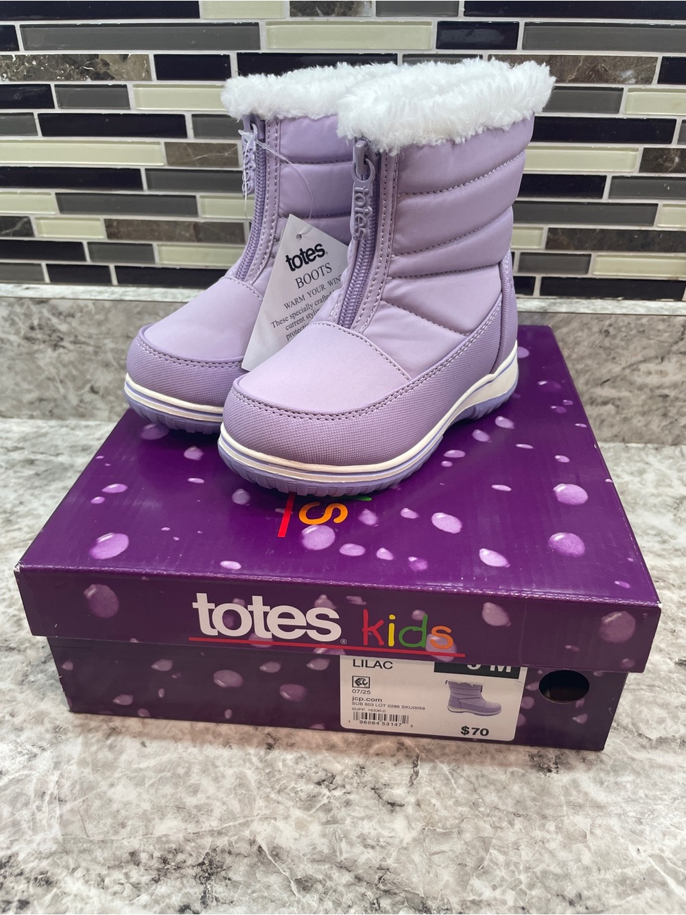 Totes Kids Lilac Winter Boots with Faux Fur Trim NIB Size 9